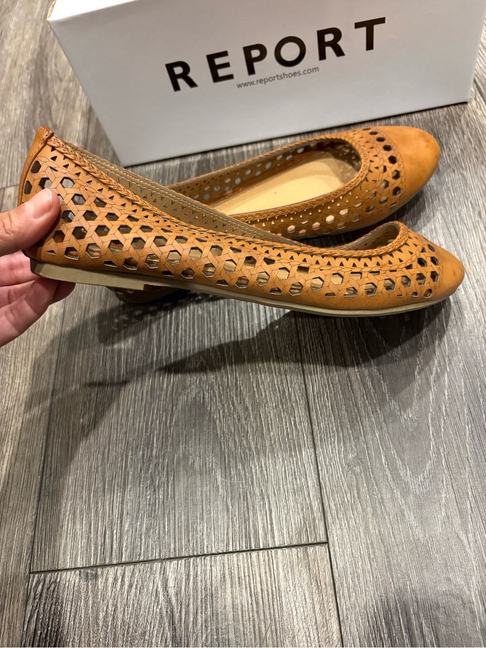 REPORT Women's Tan Laser-Cut Slip-On Flats - Picture 2 of 7